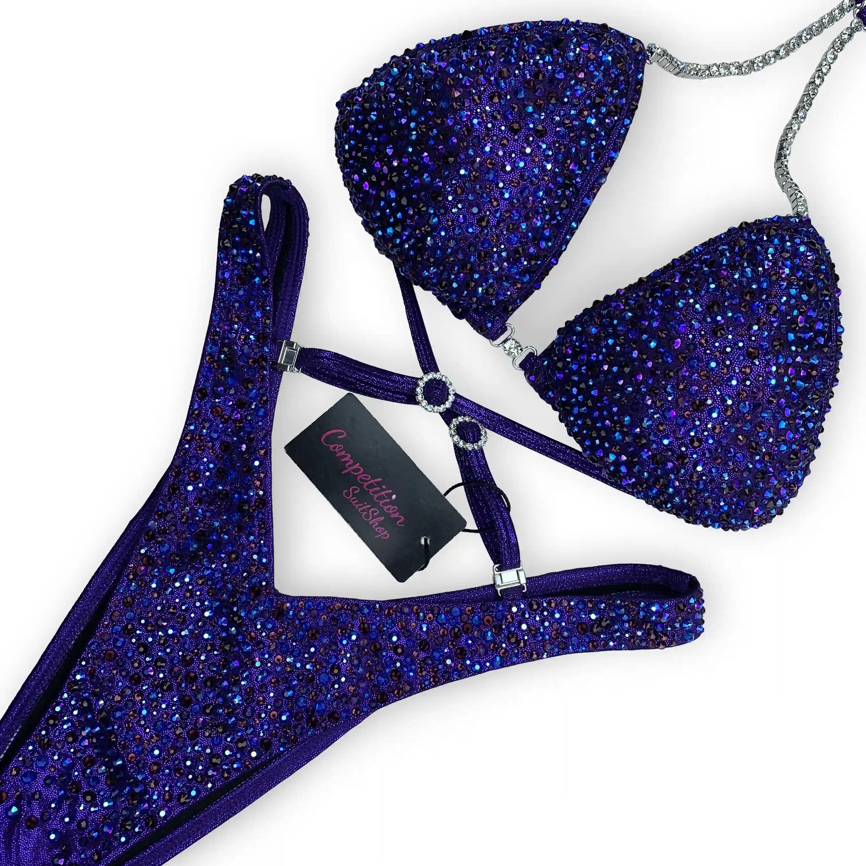 Purple with Blue Sparkle Figure Competition Suit F1031